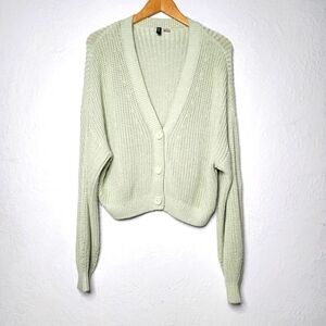 𝅺h&m Divided Green  Rib Knit Cardigan Sweater Size Large